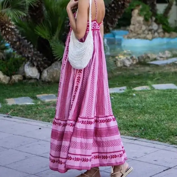 02 Boho Crochet Ruffle Hem Cami Midi Dress - Picture 7 of 16